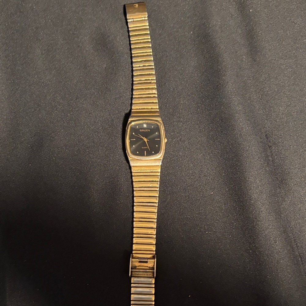 Vintage Gruen Gold Watch with Dark Dial